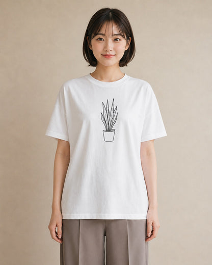Tシャツ レディース 観葉植物 ボタニカル 植物 イラスト ニュアンス 女性 旅行用 白T YMAZO