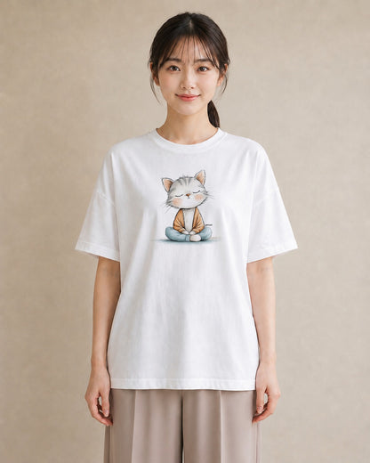 プリントTシャツ レディース おすわり猫 猫 ねこ イラスト ゆるコーデ ルームウェア ギフト 白T YMAZO