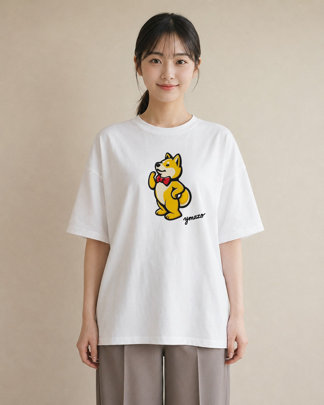 プリントTシャツ レディース 柴犬 しばいぬ 犬 いぬ イラスト こなれ感 夏コーデ 通学 白T YMAZO
