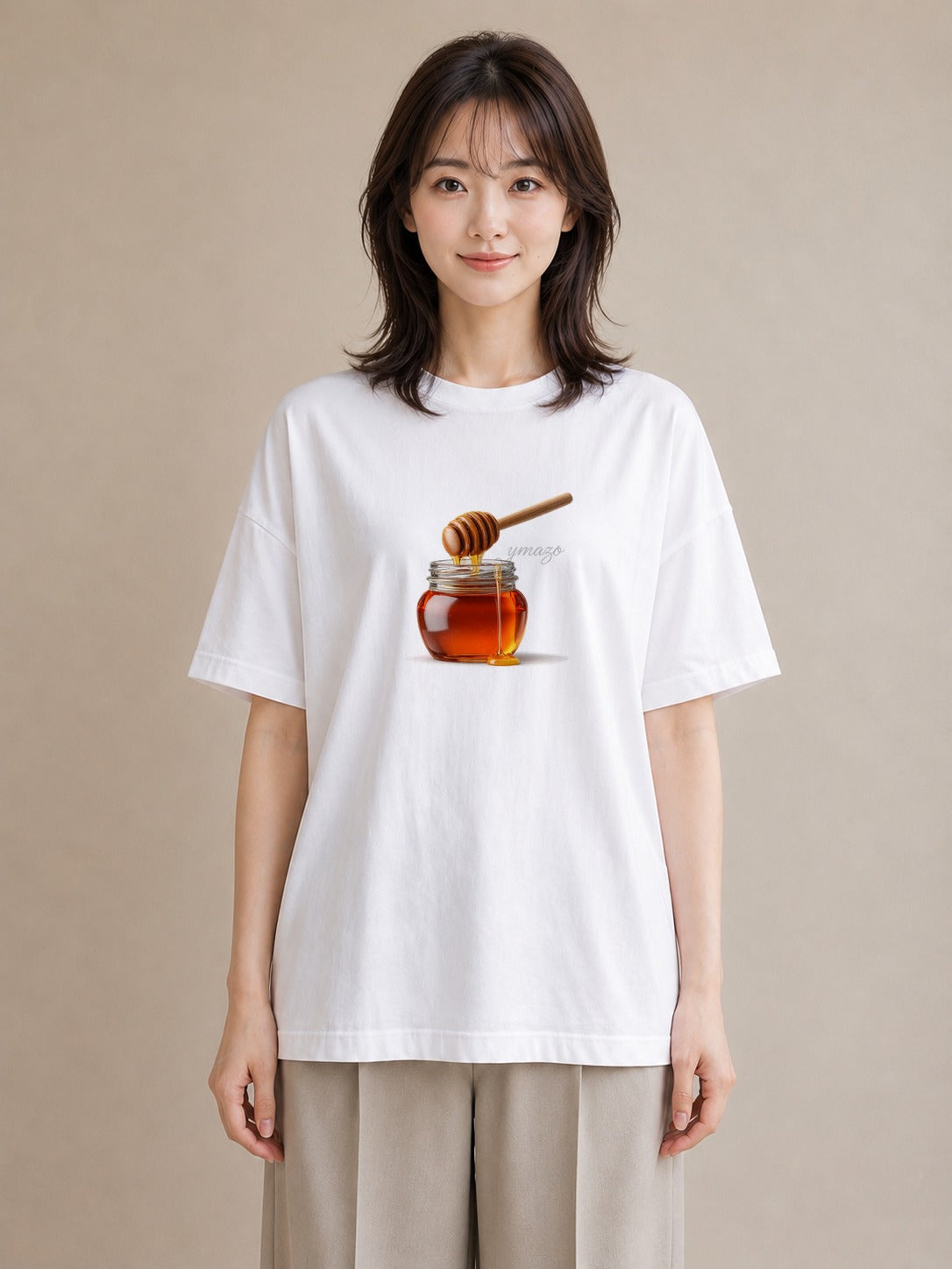 プリントTシャツ レディース はちみつ 食べ物 フード イラスト ユニーク 在宅 公園 白T YMAZO