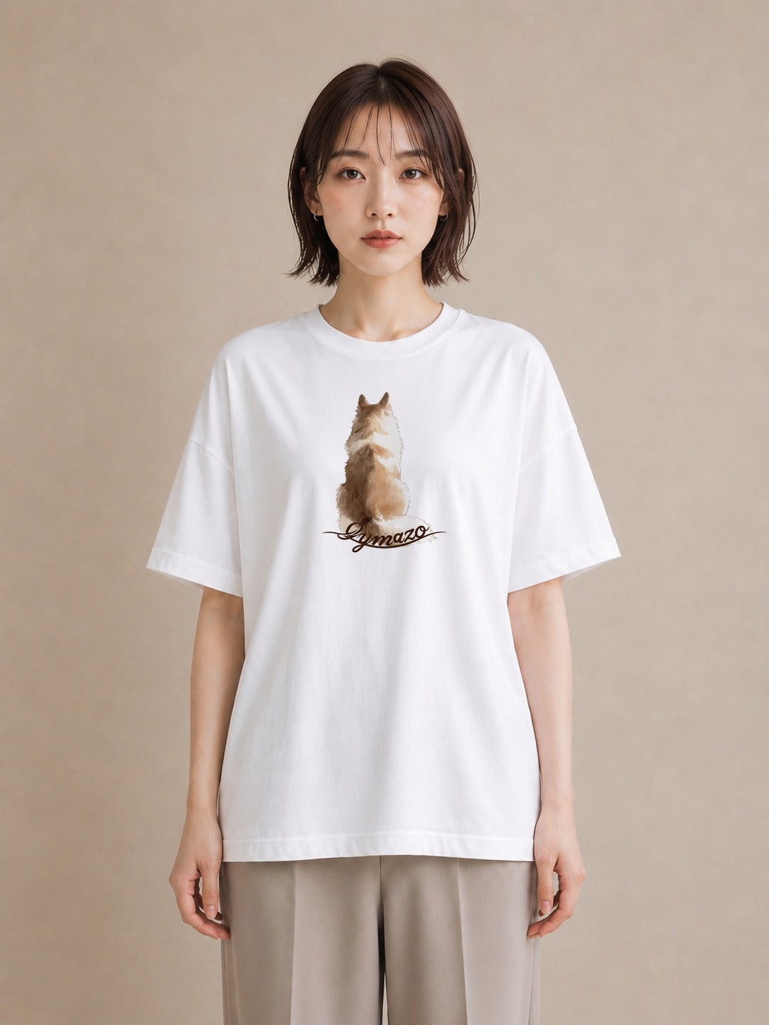 Tシャツ レディース 白猫 猫 ねこ イラスト きれいめ デート 帰省 白T YMAZO