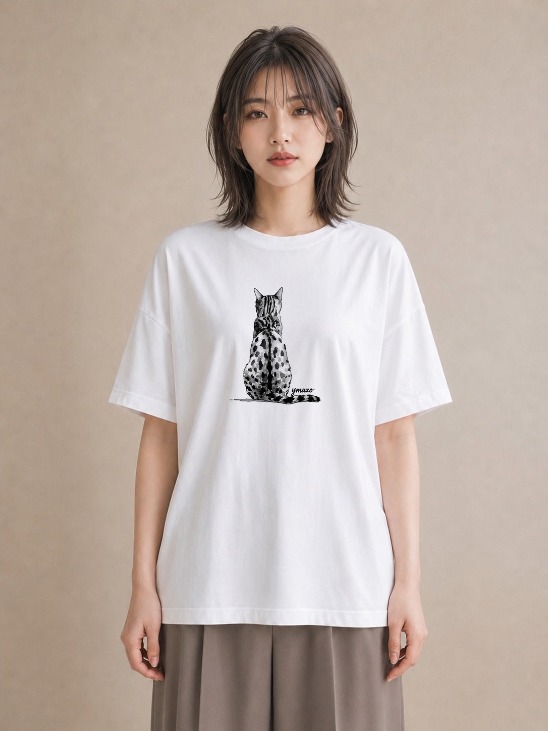 グラフィックTシャツ レディース 三毛猫 みけねこ 三毛 猫 ねこ イラスト ユニーク 誕生日プレゼント 綿100 白T YMAZO