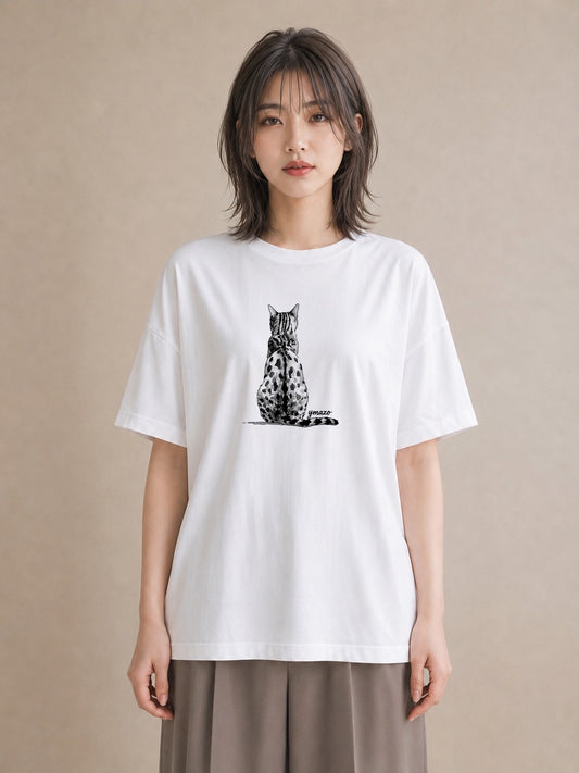 グラフィックTシャツ レディース 三毛猫 みけねこ 三毛 猫 ねこ イラスト ユニーク 誕生日プレゼント 綿100 白T YMAZO