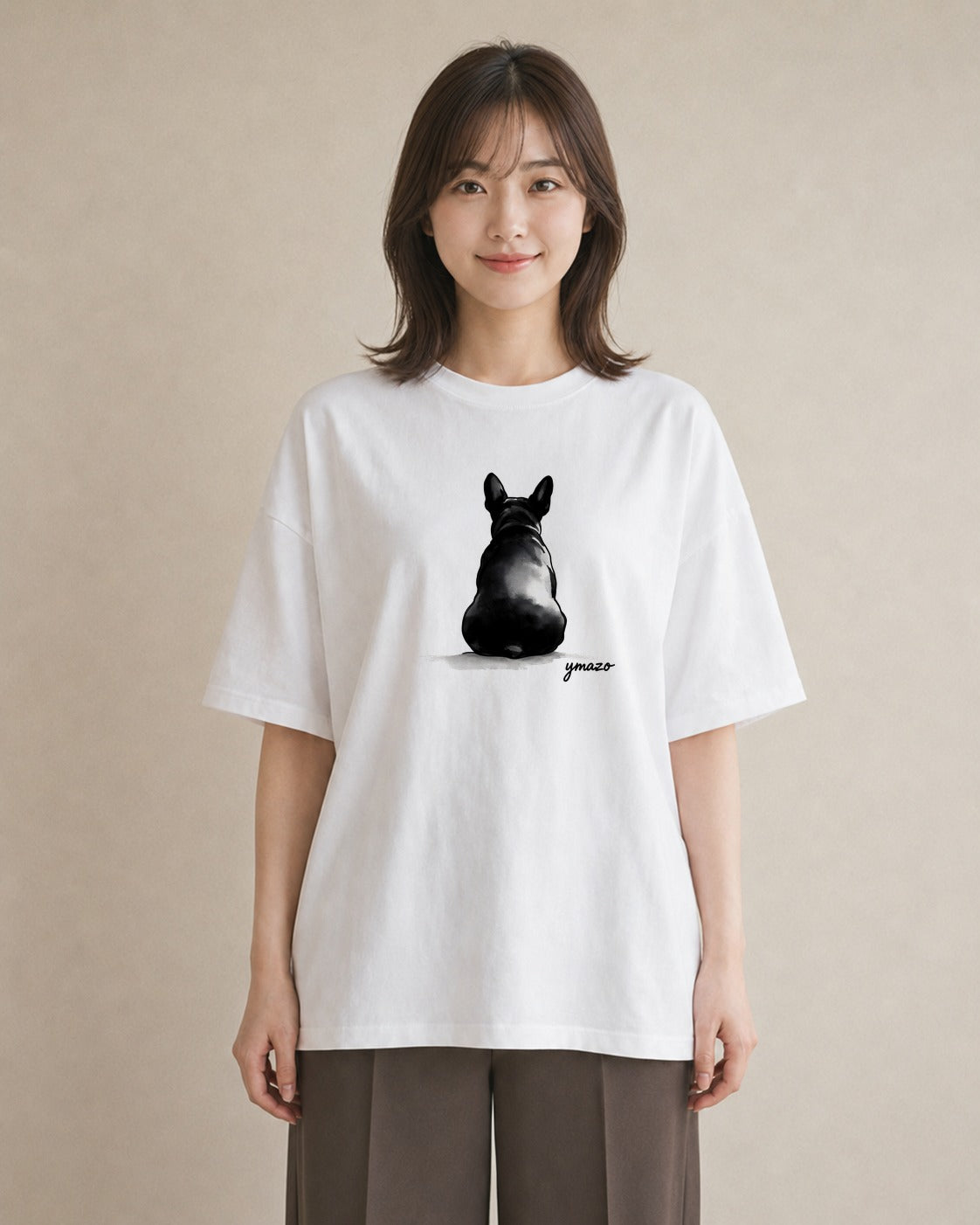 プリントTシャツ レディース フレンチブルドッグ フレブル 犬 いぬ イラスト ママ カフェ服 白T YMAZO