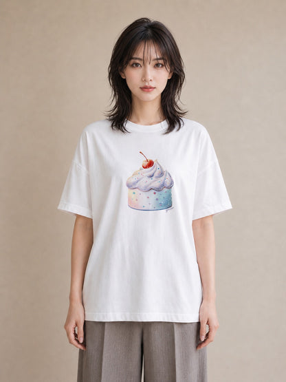 Tシャツ レディース プリン 食べ物 フード イラスト モード 公園 ママ 白T YMAZO