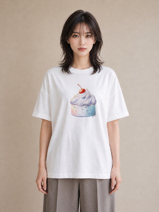 Tシャツ レディース プリン 食べ物 フード イラスト モード 公園 ママ 白T YMAZO