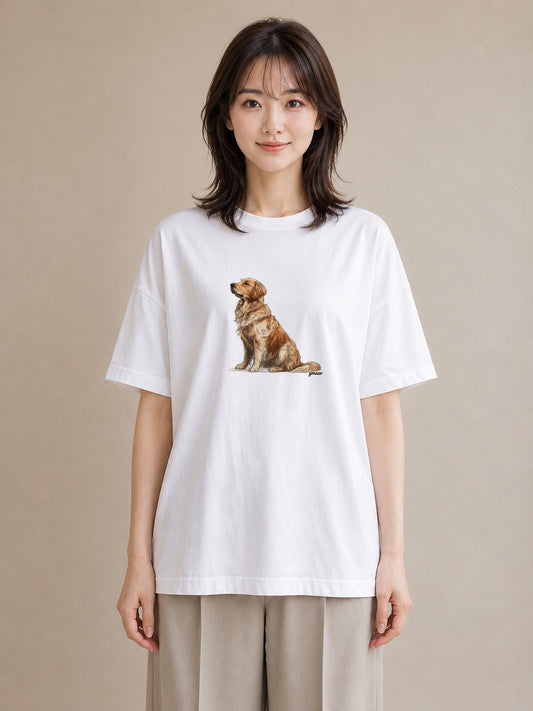 グラフィックTシャツ レディース ゴールデンレトリバー ゴールデン 犬 いぬ イラスト 北欧風 散歩 お出かけ 白T YMAZO