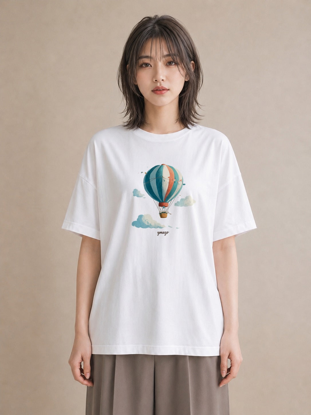 半袖Tシャツ レディース 紙風船 和紙 ナチュラル アンティーク イラスト ヴィンテージ風 ペアコーデ 秋コーデ 白T YMAZO