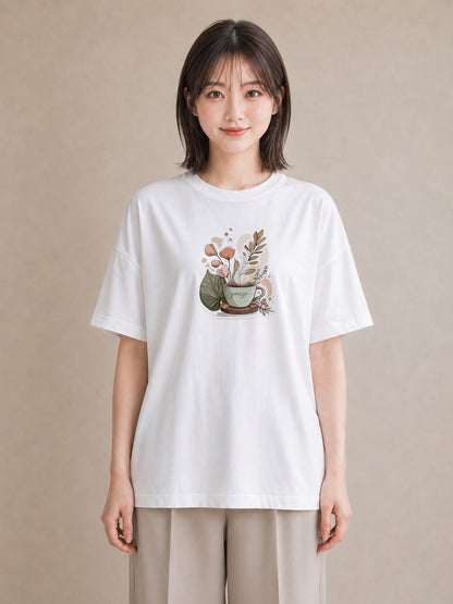 Tシャツ レディース 紅茶 食べ物 フード イラスト きれいめカジュアル お出かけ 普段着 白T YMAZO
