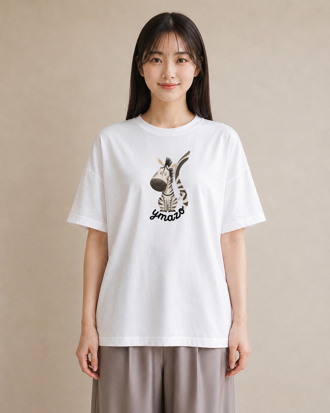 半袖Tシャツ レディース しまうま 動物 アニマル イラスト ナチュラル 友達ギフト 部屋着 白T YMAZO