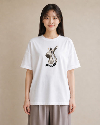 半袖Tシャツ レディース しまうま 動物 アニマル イラスト ナチュラル 友達ギフト 部屋着 白T YMAZO