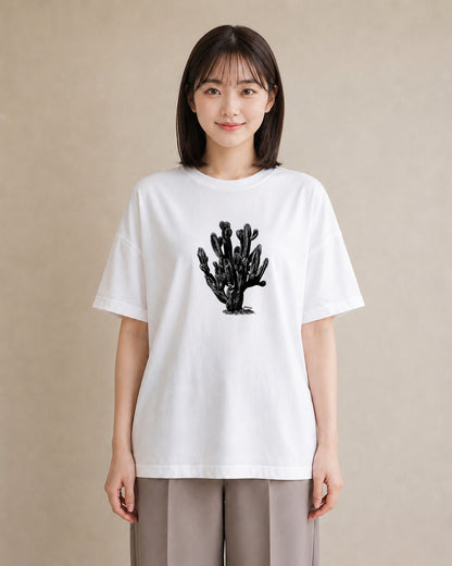 デザインTシャツ レディース サボテン 植物 ボタニカル イラスト 抜け感 綿100 デート 白T YMAZO