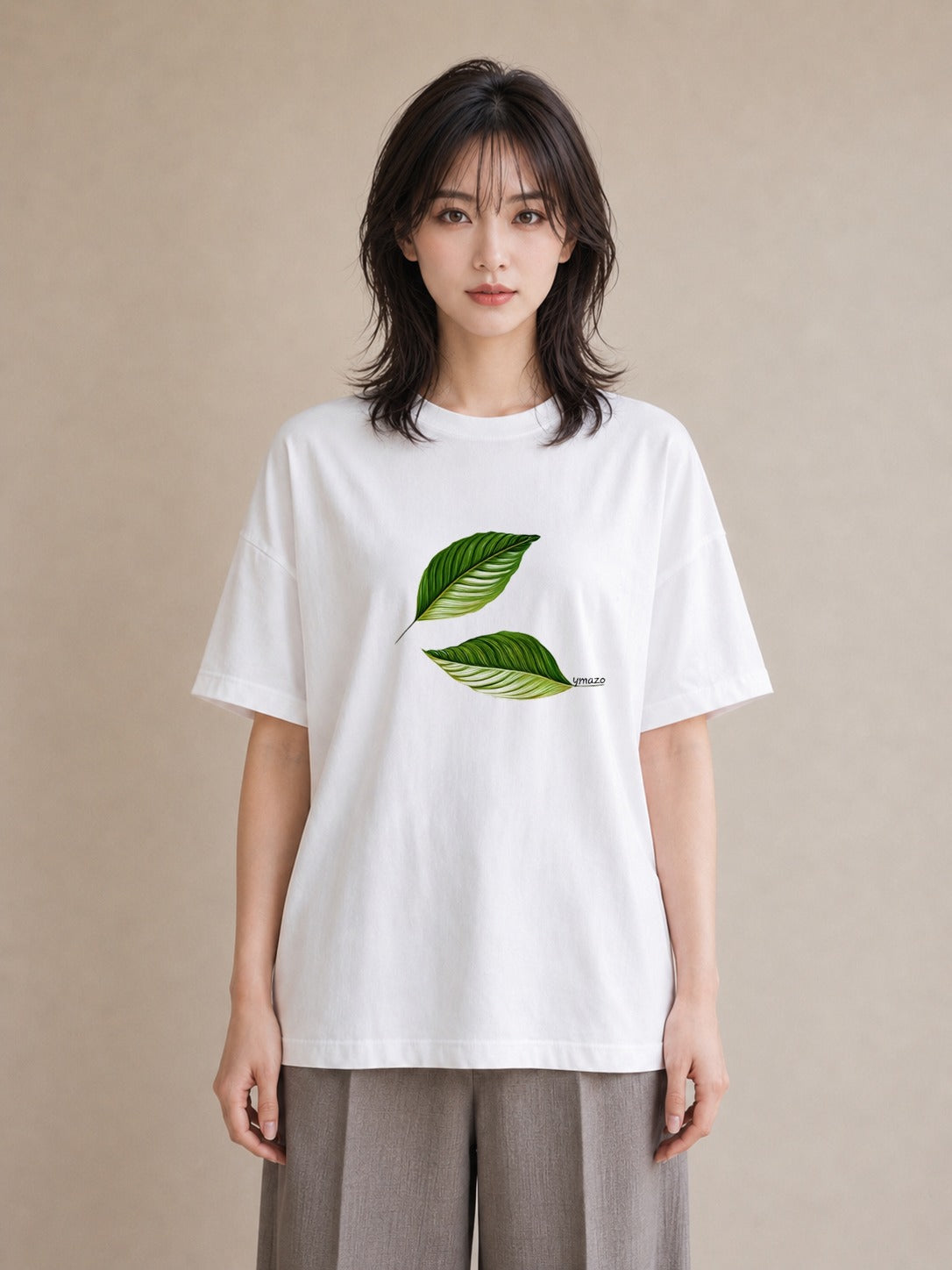 半袖Tシャツ レディース 新緑 植物 ボタニカル イラスト ポップ お揃い 親子 白T YMAZO