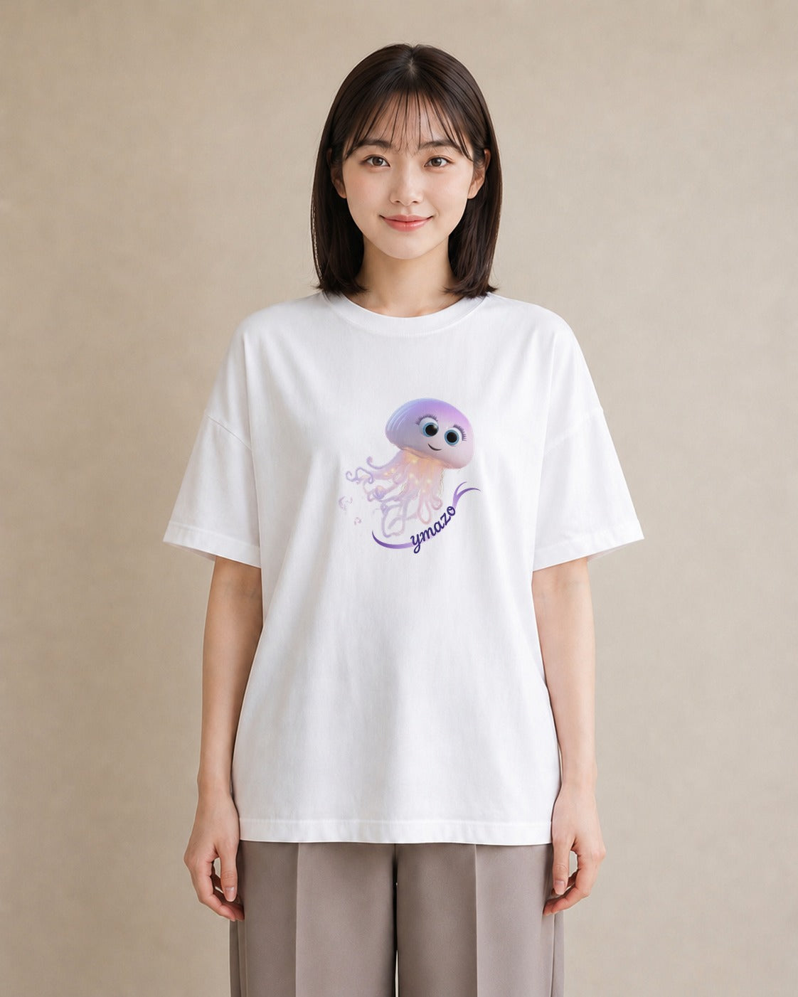 グラフィックTシャツ レディース イカ 海の生き物 海 イラスト ナチュラル 夏コーデ 通学 白T YMAZO