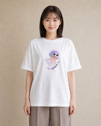 グラフィックTシャツ レディース イカ 海の生き物 海 イラスト ナチュラル 夏コーデ 通学 白T YMAZO