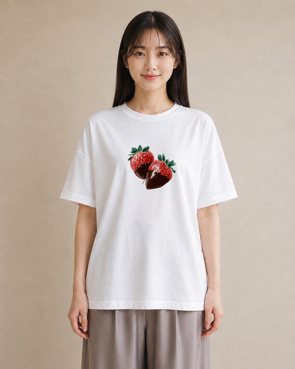 デザインTシャツ レディース ショートケーキ 食べ物 フード イラスト ガーリー 在宅 公園 白T YMAZO