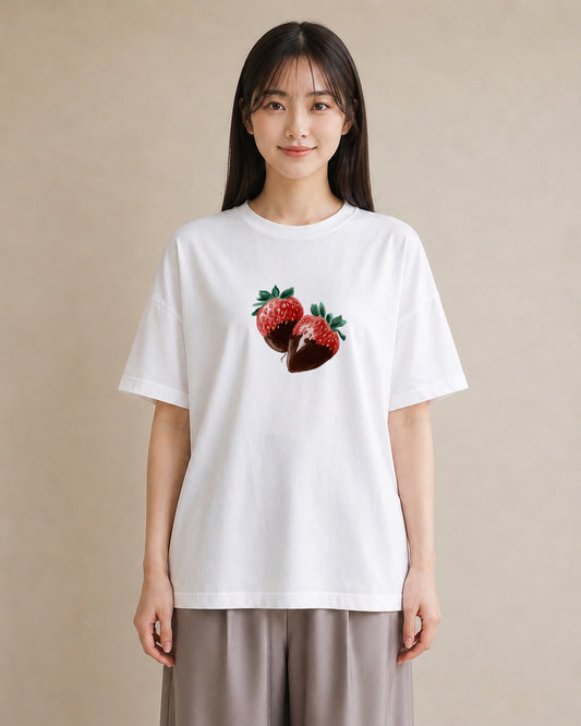デザインTシャツ レディース ショートケーキ 食べ物 フード イラスト ガーリー 在宅 公園 白T YMAZO