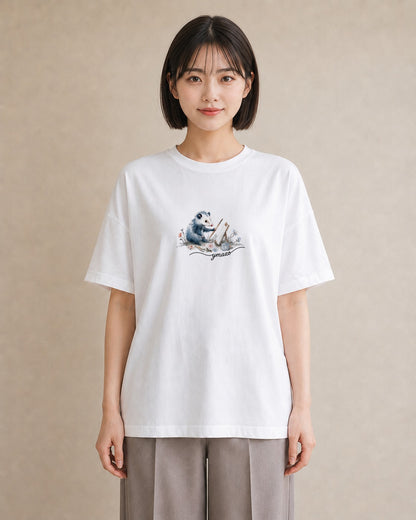 デザインTシャツ レディース ロボロフスキー ペット 動物 イラスト 韓国風 カジュアルコーデ 買い物 白T YMAZO