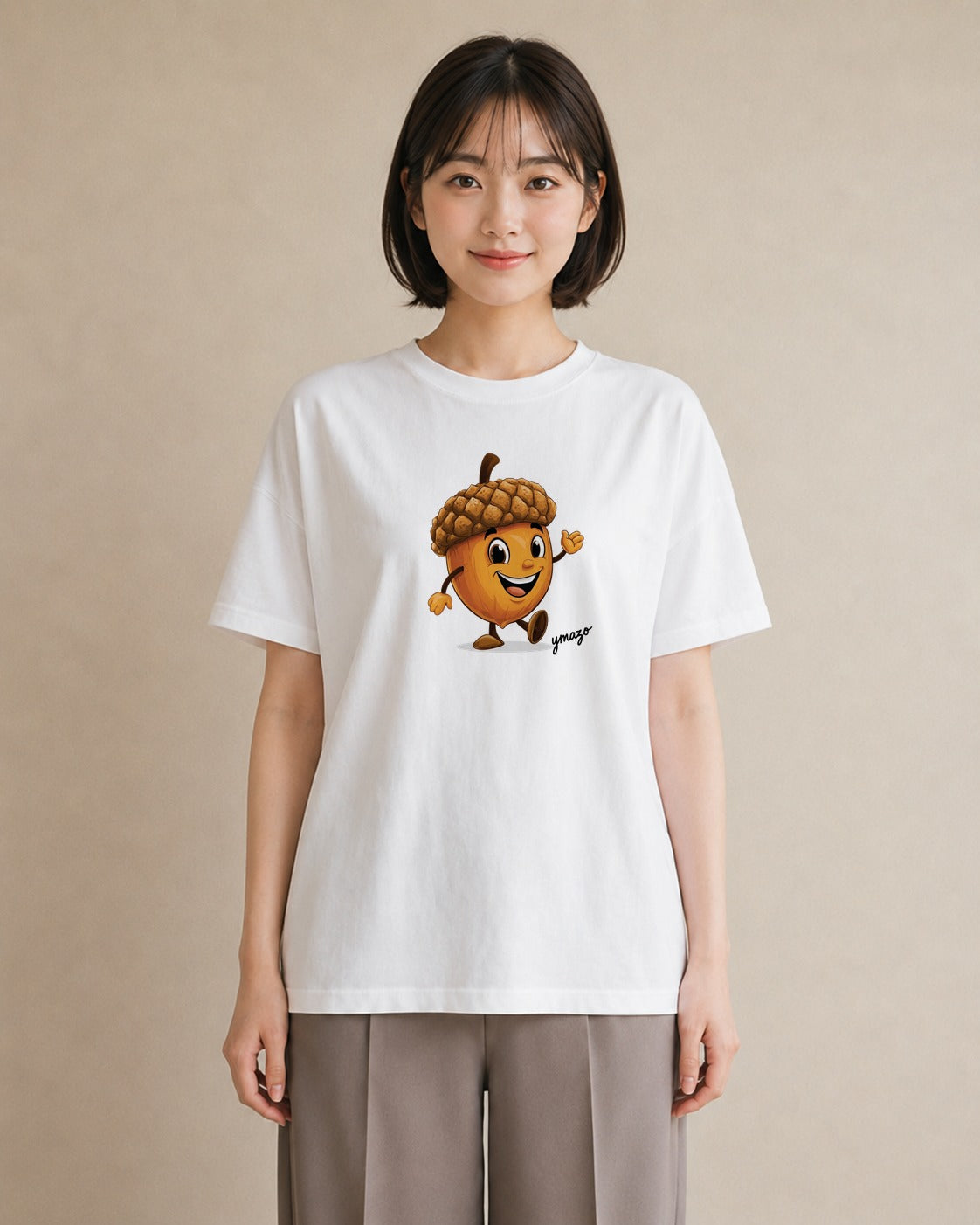 半袖Tシャツ レディース どんぐり 植物 ボタニカル イラスト ポップ ミセス 春コーデ 白T YMAZO
