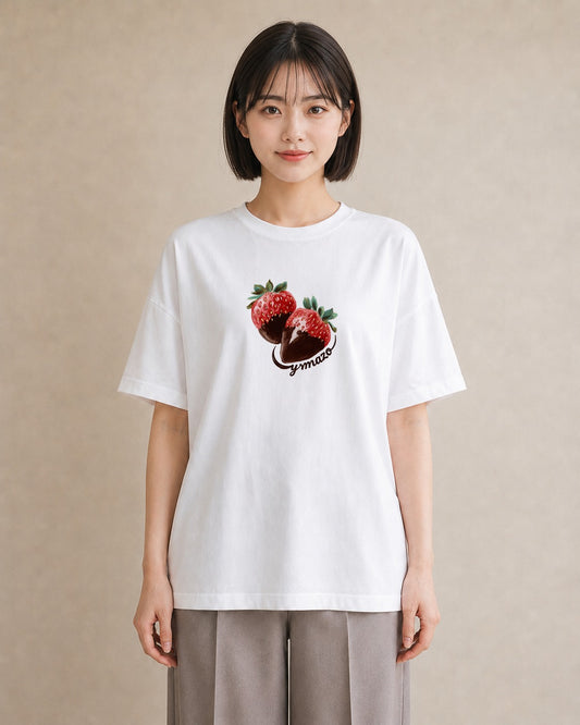 グラフィックTシャツ レディース チョコ 食べ物 フード イラスト ニュアンス ママ カフェ服 白T YMAZO