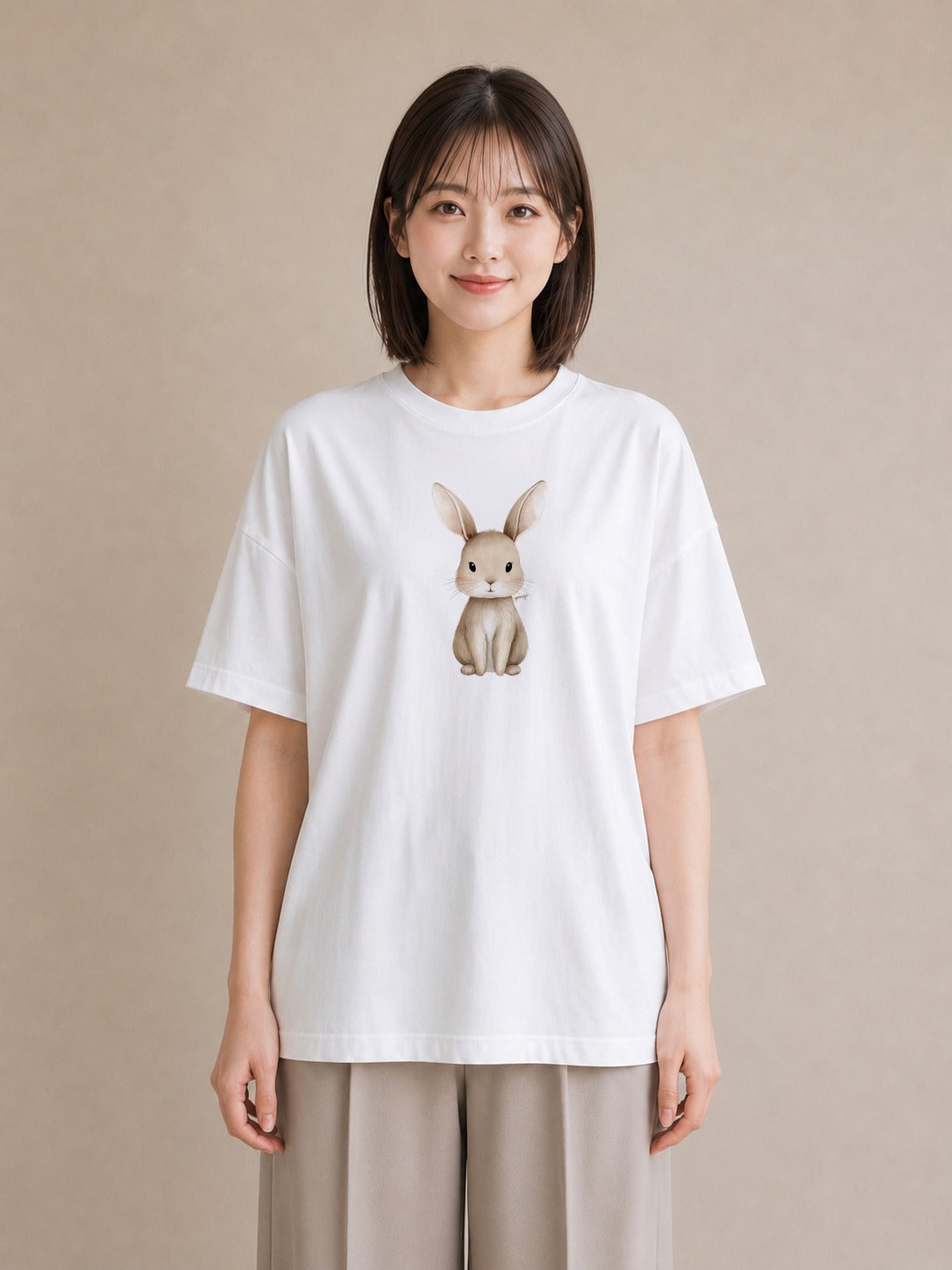Tシャツ レディース ライオンラビット ペット 動物 イラスト ニュアンス 母の日 ビーチ 白T YMAZO