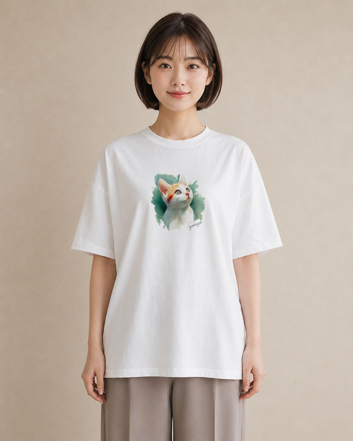 Tシャツ レディース ねこ 猫 ネコ イラスト ヴィンテージ風 誕生日プレゼント 綿100 白T YMAZO
