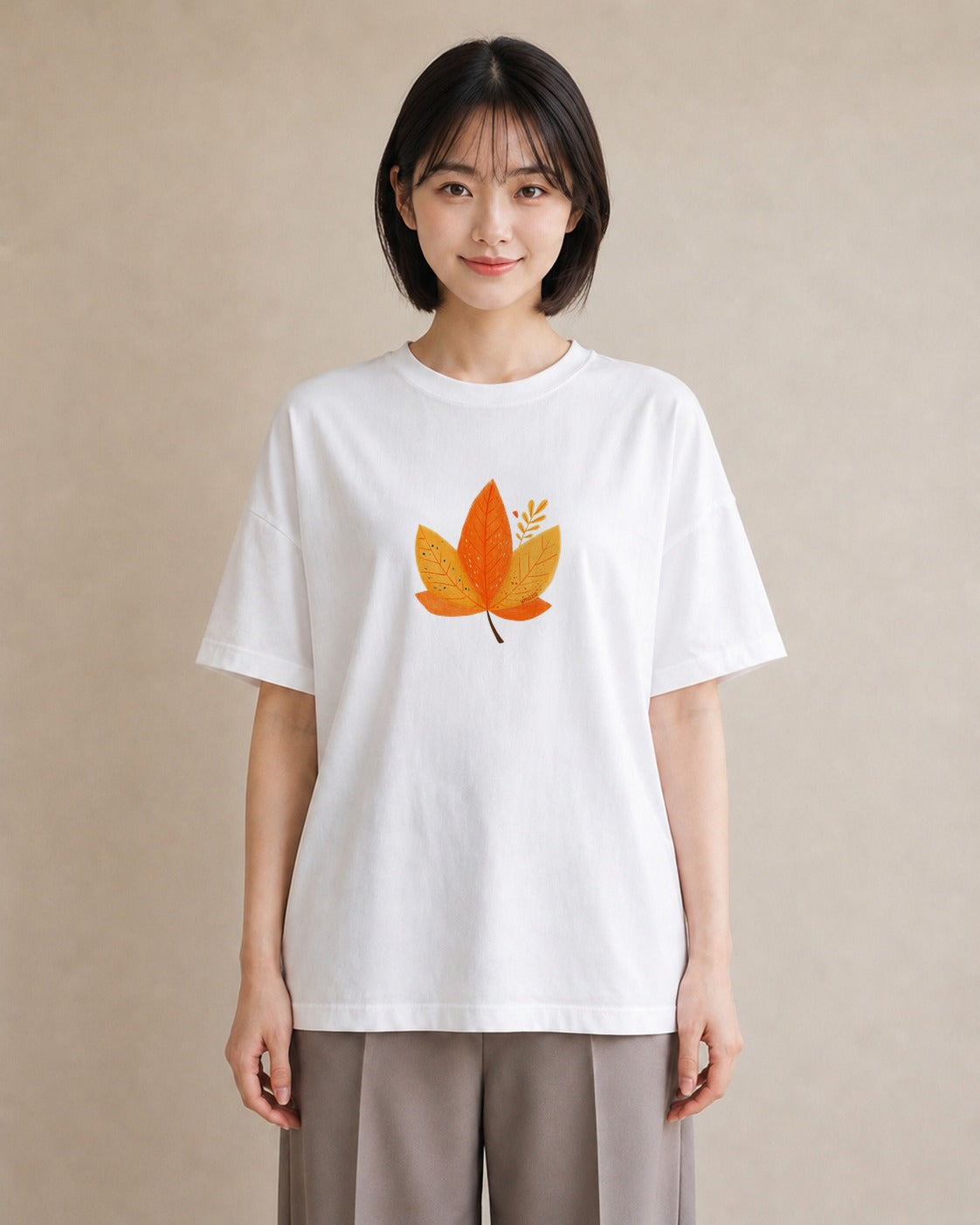 デザインTシャツ レディース 落ち葉 植物 ボタニカル イラスト 旅行コーデ 母娘コーデ 自分用 白T YMAZO