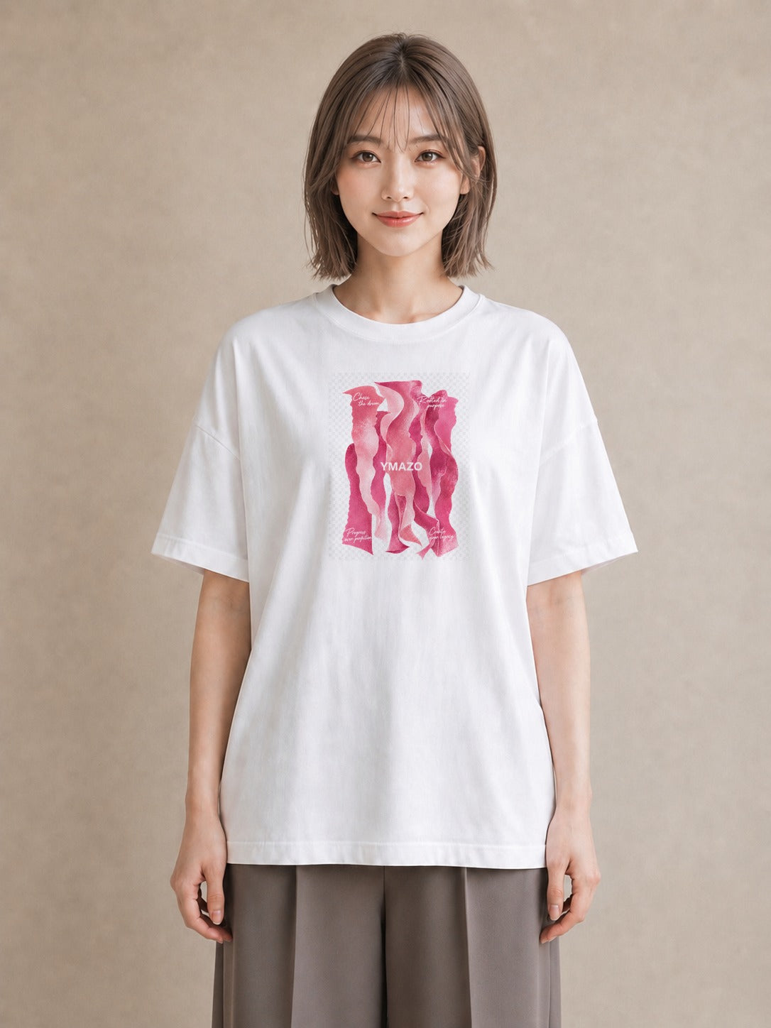 【受注生産】YMAZO Tシャツ レディース 半袖 オーバーサイズ 花柄 フローラル ボタニカル 植物 白T 綿100% ホワイト M L 手描き くすみカラー ニュアンス デイリー デート 2026新作 プレゼント｜花便り（大きめプリント
