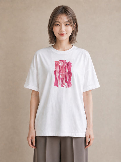 【受注生産】YMAZO Tシャツ レディース 半袖 オーバーサイズ 花柄 フローラル ボタニカル 植物 白T 綿100% ホワイト M L 手描き くすみカラー ニュアンス デイリー デート 2026新作 プレゼント｜花便り（スタンダードプ