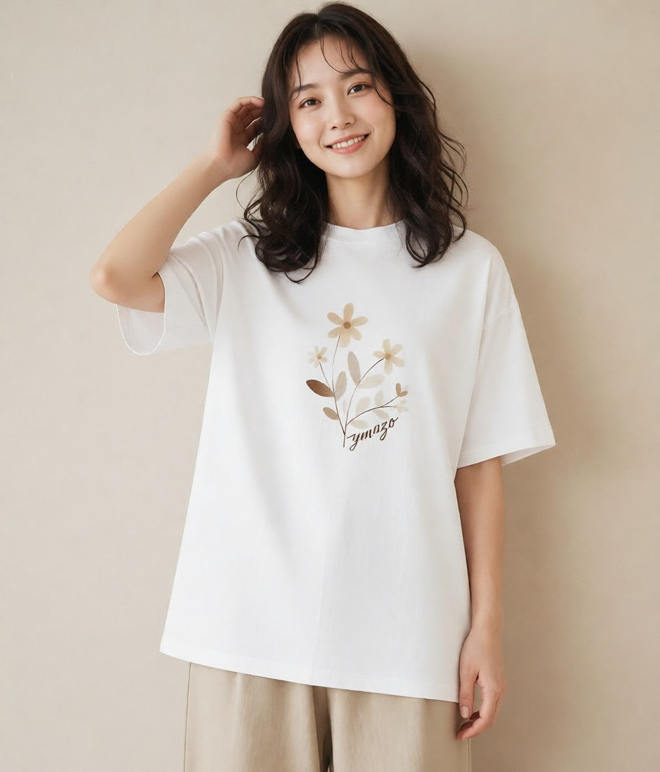 Tシャツ レディース カスミソウ かすみ草 花 花柄 イラスト 普段使い デイリーウェア 休日 白T
