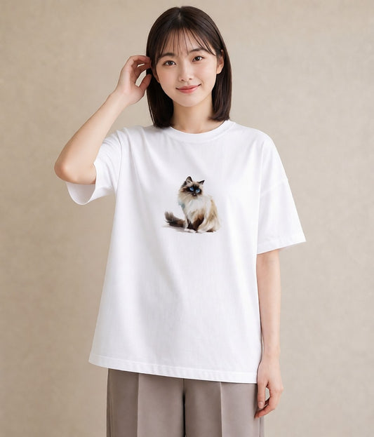 Tシャツ レディース 猫 ねこ イラスト ユニーク ルームウェア ギフト 白T YMAZO