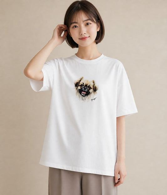 プリントTシャツ レディース 狆 犬 いぬ イラスト お洒落 レイヤード 友達ギフト 白T YMAZO