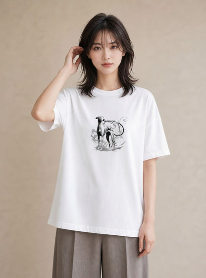 Tシャツ レディース イタリアングレーハウンド 犬 いぬ イラスト 旅行コーデ 週末コーデ 敬老の日 白T YMAZO