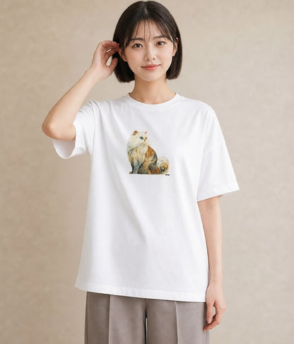 半袖Tシャツ レディース 猫 ねこ イラスト シンプル 公園 ママ 白T YMAZO