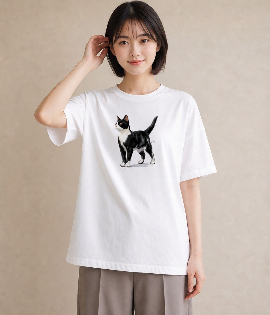 グラフィックTシャツ レディース 三毛猫 みけねこ 三毛 猫 ねこ イラスト きれいめ デイリーウェア 休日 白T YMAZO