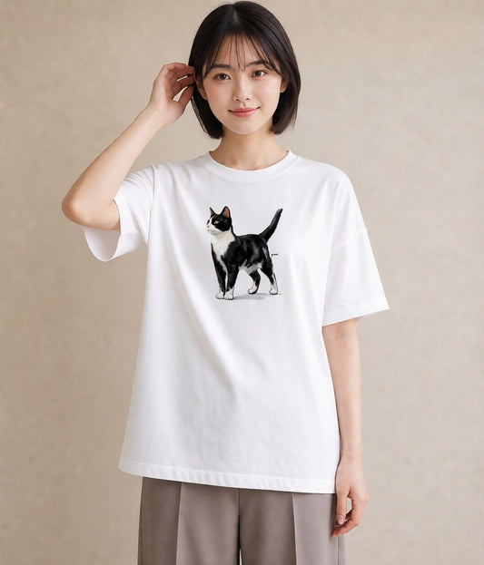 グラフィックTシャツ レディース 三毛猫 みけねこ 三毛 猫 ねこ イラスト きれいめ デイリーウェア 休日 白T YMAZO