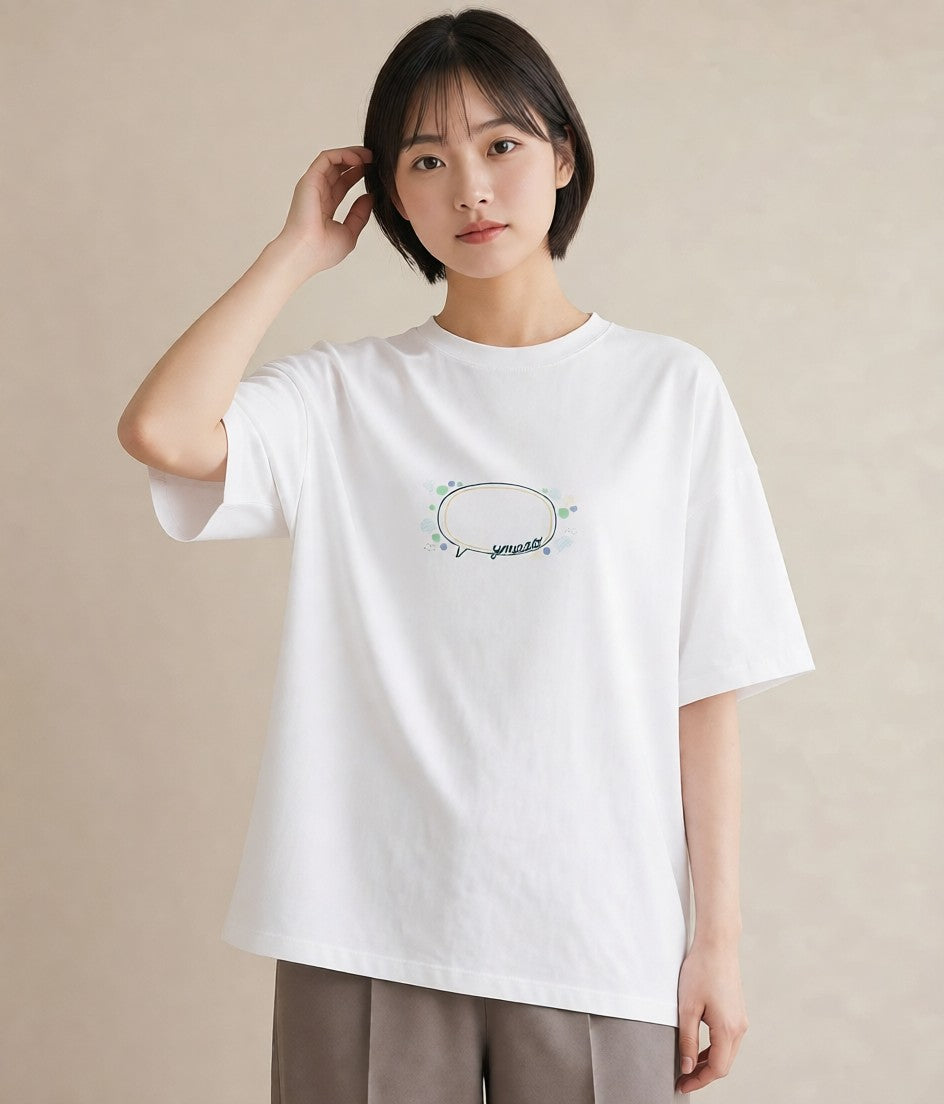 グラフィックTシャツ レディース 紙風船 和紙 ナチュラル アンティーク イラスト ミニマル 部屋着 女性向けギフト 白T YMAZO