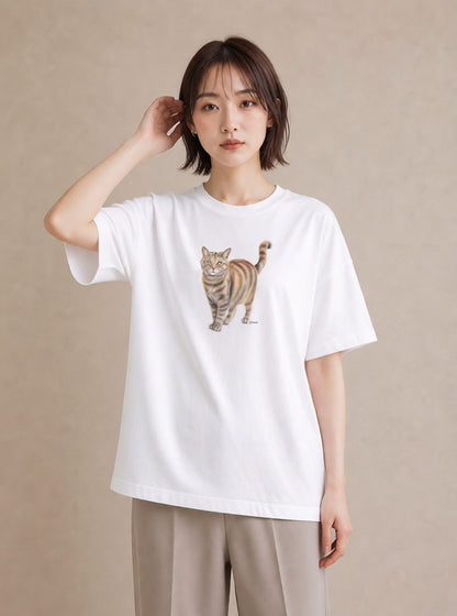 Tシャツ レディース 猫 ねこ イラスト ゆるかわ デート 帰省 白T YMAZO