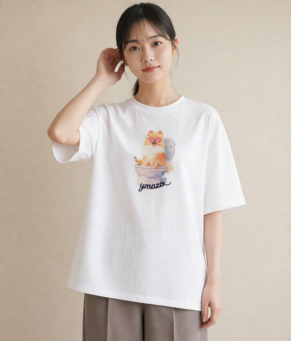 グラフィックTシャツ レディース ポメラニアン ポメ 犬 いぬ イラスト シック 送別ギフト 通勤 白T YMAZO