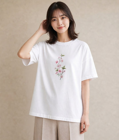 デザインTシャツ レディース さくら 桜 サクラ 花 花柄 イラスト 夏コーデ 通学 白T