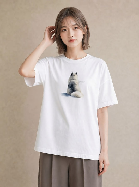 半袖Tシャツ レディース ロシアンブルー 猫 ねこ イラスト 帰省 ラフ 白T YMAZO