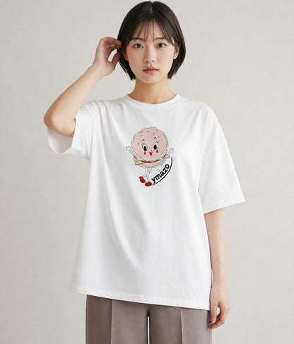 半袖Tシャツ レディース どら焼き 食べ物 フード イラスト 上品 友達ギフト 部屋着 白T YMAZO