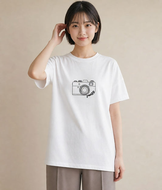 デザインTシャツ レディース カメラ フィルムカメラ レトロカメラ イラスト シンプル 自分用 ルームウェア 白T YMAZO