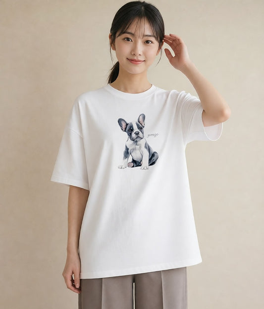 Tシャツ レディース 子犬 犬 いぬ イラスト ユニーク ビーチ デイリーウェア 白T YMAZO