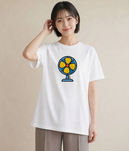 Tシャツ レディース 扇子 そよ風 ナチュラル アンティーク イラスト ラフ レイヤード 白T YMAZO