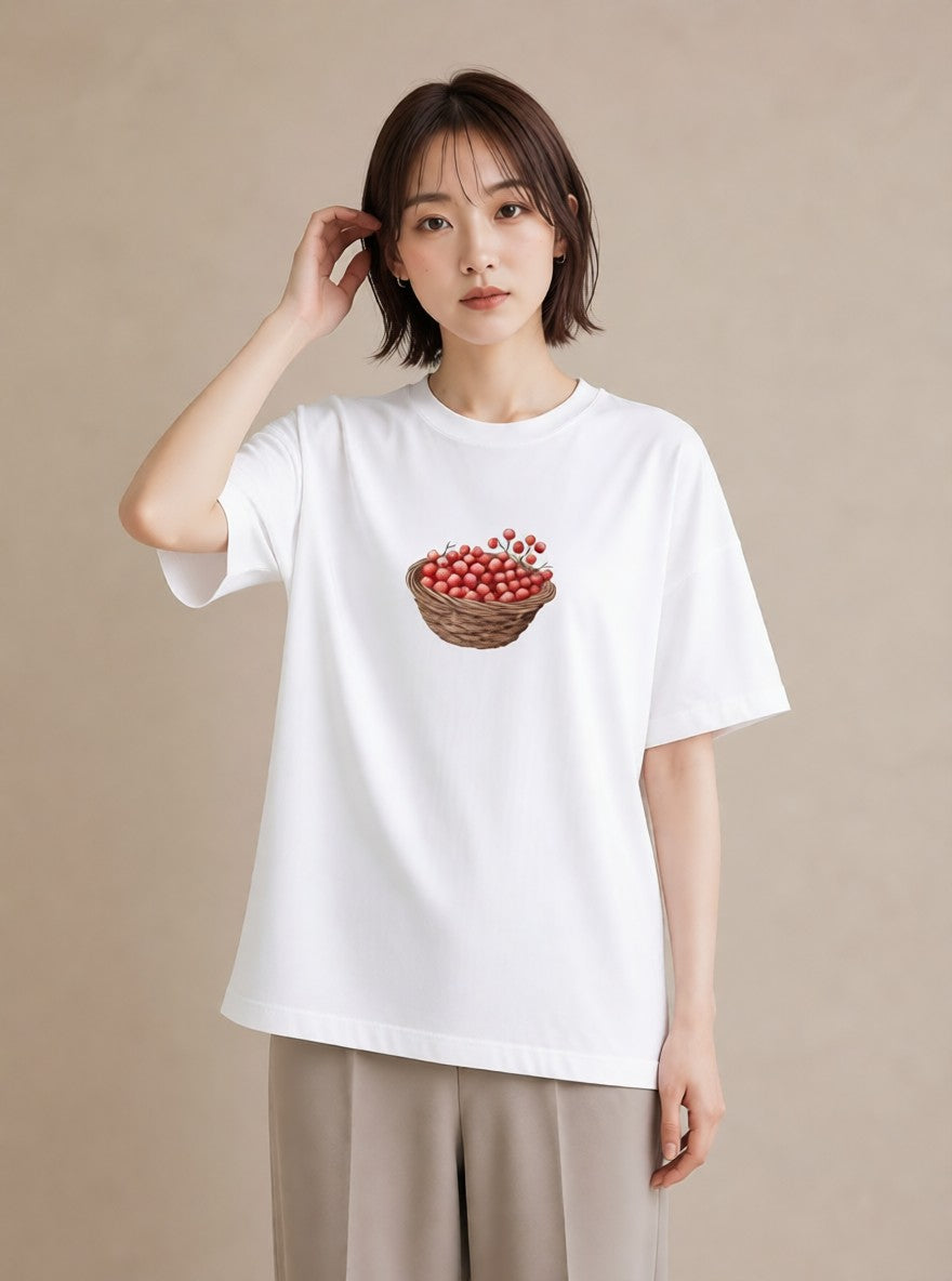 Tシャツ レディース 実り 植物 ボタニカル イラスト モード 社会人 女性 白T YMAZO
