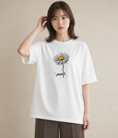グラフィックTシャツ レディース マーガレット 花 花柄 イラスト ユニーク 普段着 週末コーデ 白T