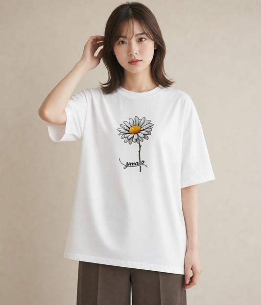 グラフィックTシャツ レディース マーガレット 花 花柄 イラスト ユニーク 普段着 週末コーデ 白T YMAZO
