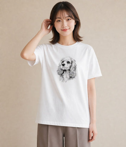 プリントTシャツ レディース キャバリア 犬 いぬ イラスト ボタニカル 女性向けギフト 散歩 白T YMAZO