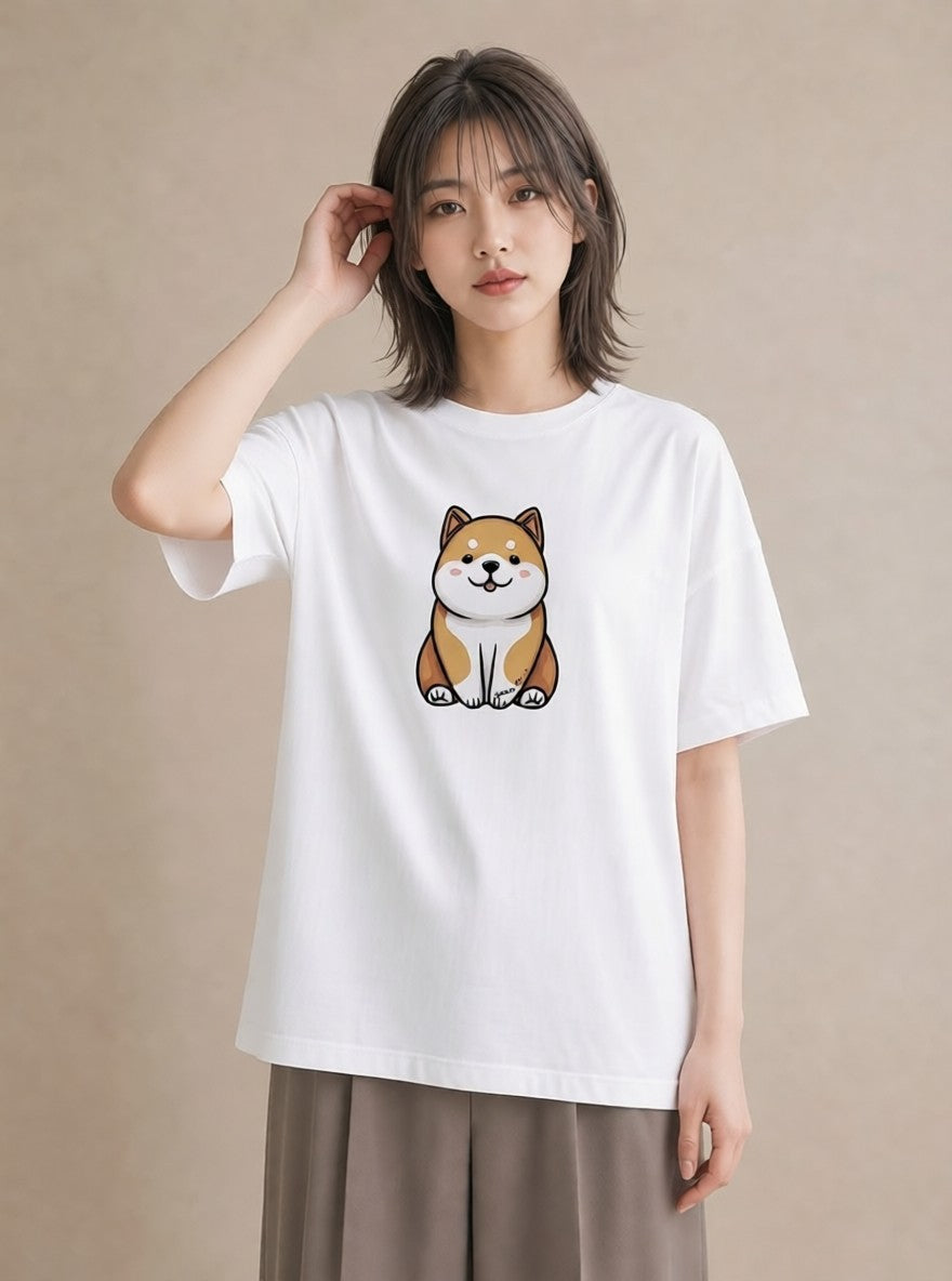 グラフィックTシャツ レディース 柴犬 しばいぬ 犬 いぬ イラスト ヴィンテージ風 ミセス 春コーデ 白T YMAZO